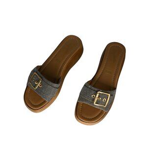 Seychelles Cherry Platform Sandals In Silver Shimmer Fabric, Size 8